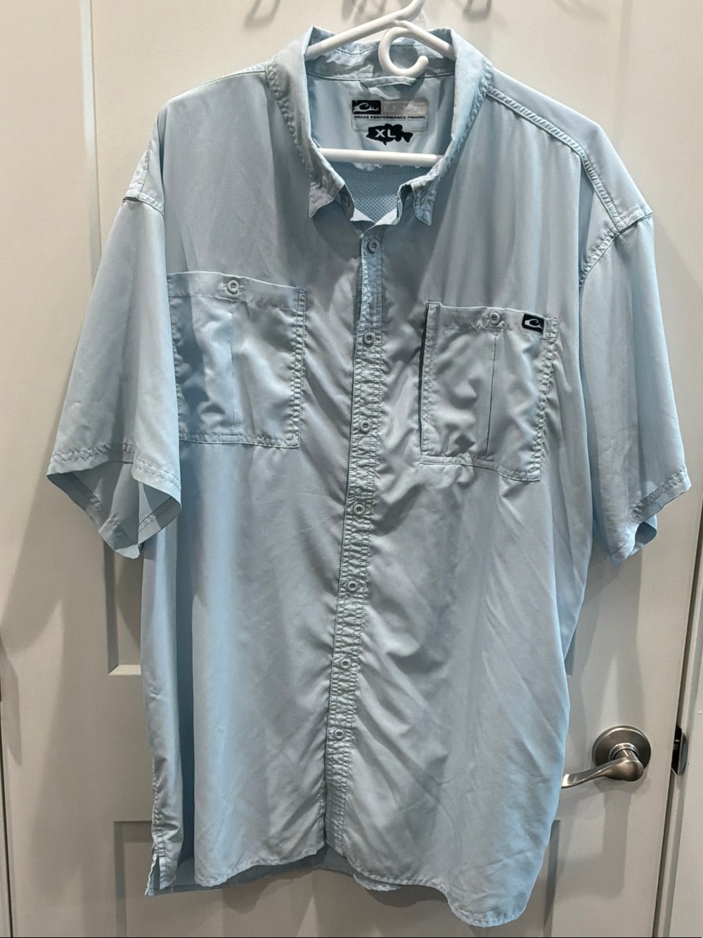 Drake XL Light Blue Short-Sleeve Button-Down Shirt Fishing DPF Performance